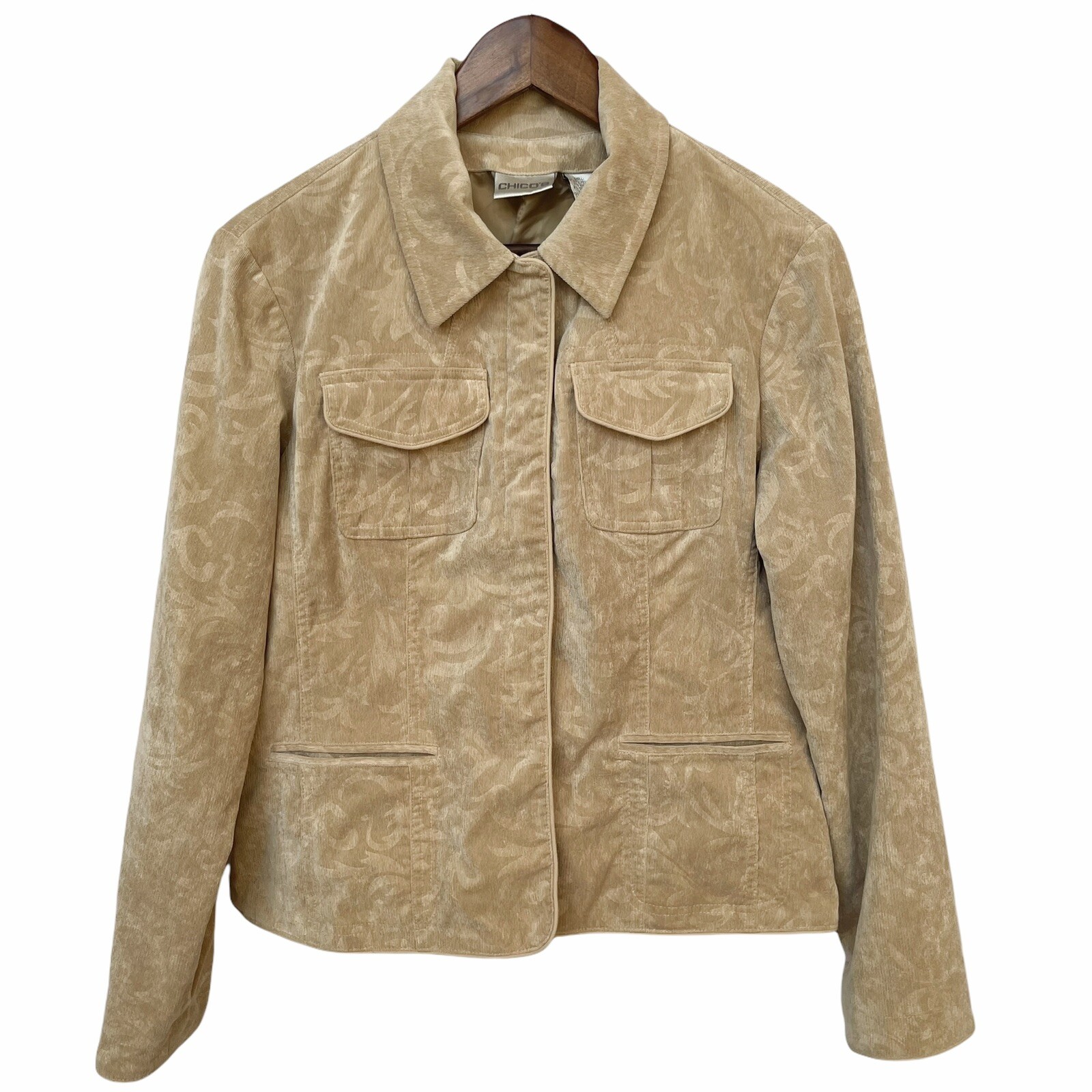 Chico's Women Corduroy Jacket Size 1 (US M) Front Pockets Brown Long Sleeve