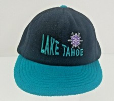 Vintage Lake Tahoe Adjustable Hat California USA Made Fleece Ski Panel Cap