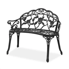 Patio Garden Bench Cast Aluminum Rose Style Porch Path Chair Outdoor Lawn Park