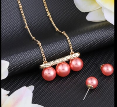 Hawaii Polynesisch Rosa Perlen Schmuck Set Halskette Ohrringe