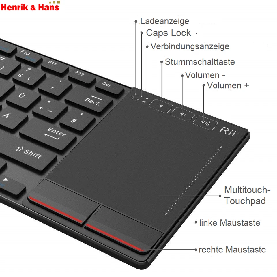 Rii K22 Funk Kabellos MultiMedia Tastatur Touchpad Wireless Computer Keyboard - Bild 3 von 4