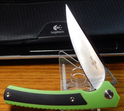 TWO SUN D2 WONG DESIGN FLIPPER FOLDING KNIFE GREEN/BLK GRIPS UNUSED BUT NO BOX