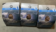 3 Pair Leggs Sheer Comfort Size Q Control Top Pantyhose NUDE Enhanced Toe NEW