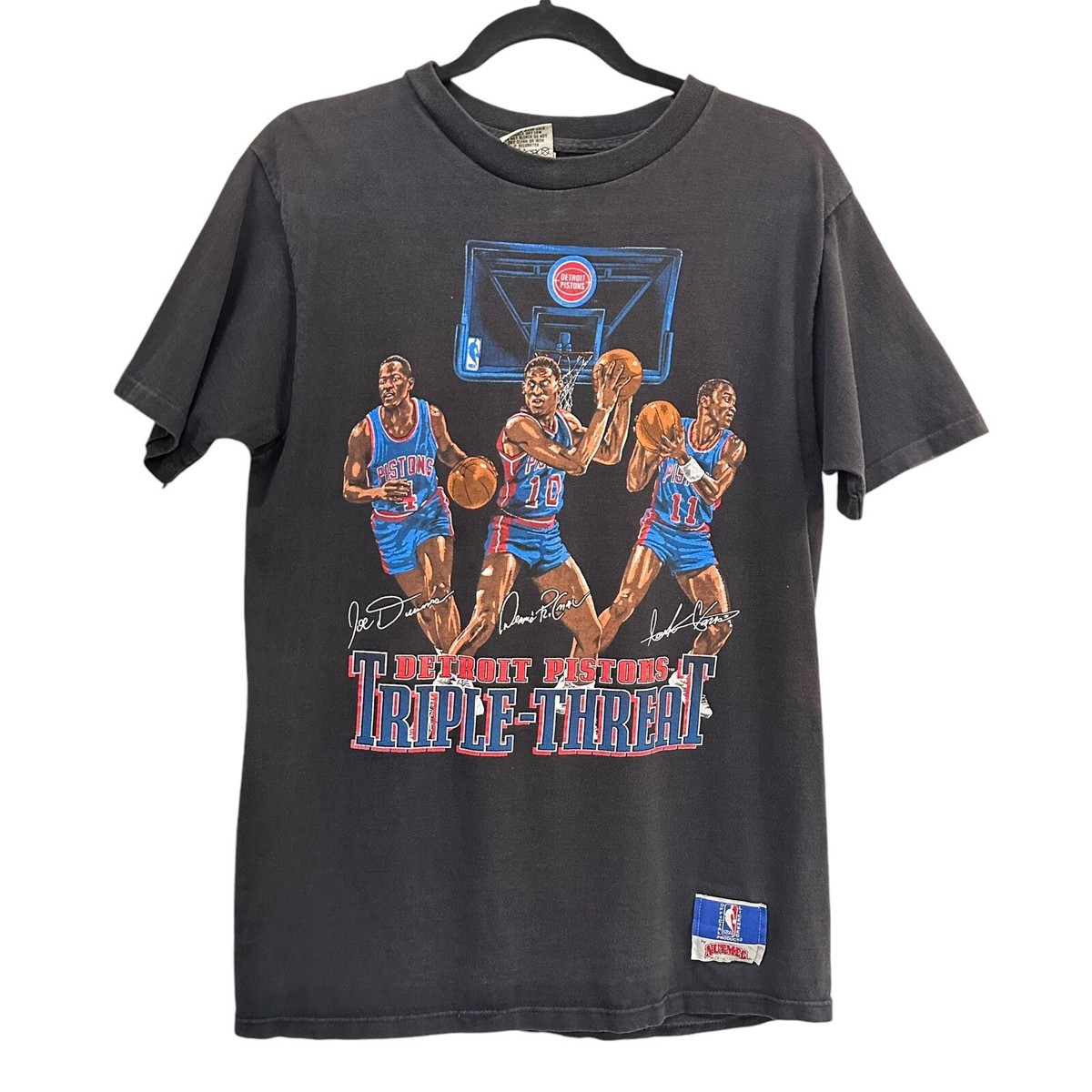 90s Detroit Pistons Triple Threat T-shirt Sz L (A3265) Vintage