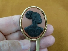 CAH20-3) RARE African American LADY brown + black CAMEO Hairpin hair pin comb