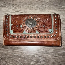 American West Leather Trifold Wallet /Lady Lace Antique/Brown