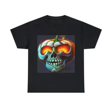 Adult Halloween T Shirt Art Painting Jack-O'-Lantern Skull Trick Treat Pumpkin