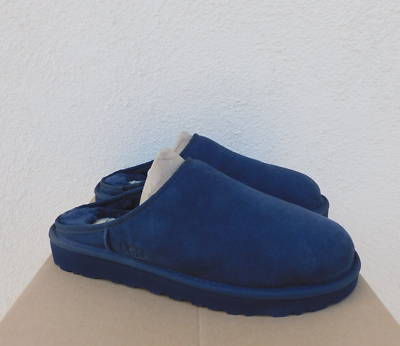 UGG BLUE CLASSIC SLIP-ON SUEDE/ SHEEPSKIN SLIPPERS, MEN US 9  display picture 3
