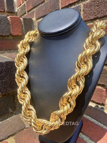 14k Gold Plated Hollow Rope Dookie 24" 30" 36" HipHop HugeParty Necklace Chain - Picture 5 of 20