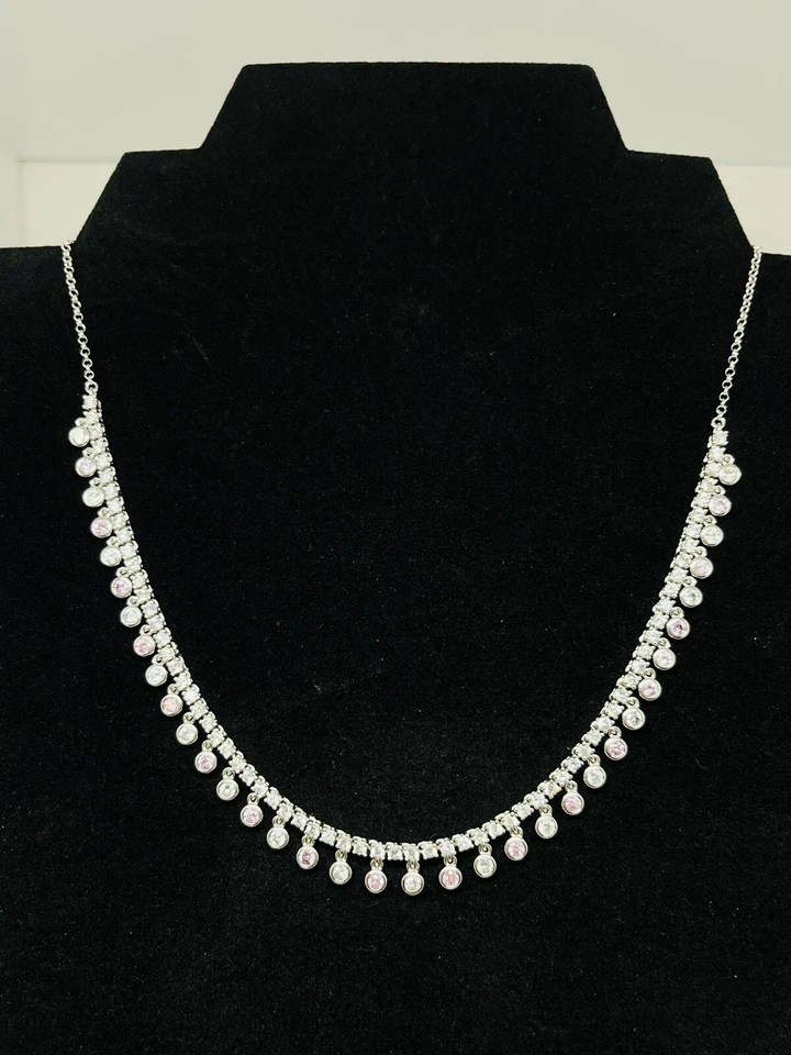 "Collar gargantilla de plata de ley 925 circonita cúbica blanca y rosa tamaño 17-20""" Foto 2 de 4