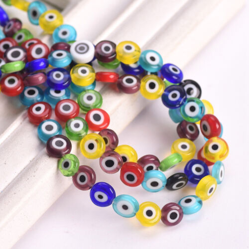 6mm 8mm 10mm Flat Round Evil Eye Handmade Millefiori Glass Beads For DIY Jewelry - Picture 1 of 21