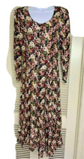 Ruffle hem 55" across VTG 90's moody Rayon Floral Button Long Sleeve Dress Event