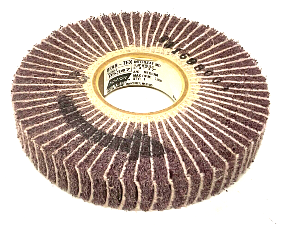NORTON BEAR-TEX® INTERLEAF MD FLAP WHEEL, A/O MEDIUM, 6”x 1” x 2