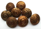8 x Royal Marines WW2 Various Brass Buttons. 23mm. Commando's. British Navy