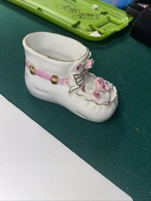 Vintage 50's Arnart Porcelain Baby Bootie Shoe Planter Pink Rose Gold Trim Japan