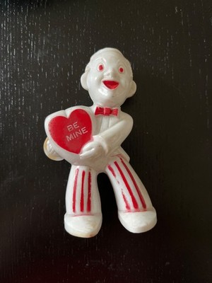Vintage 1950s Valentine Day Rosbro Be Mine CANDY CONTAINER Plastic Man Boy