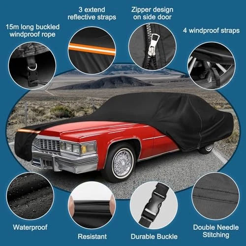 For Cadillac Deville 1959-1984 Waterproof Car Cover All Weather with Door Zipper Foto 3 de 4