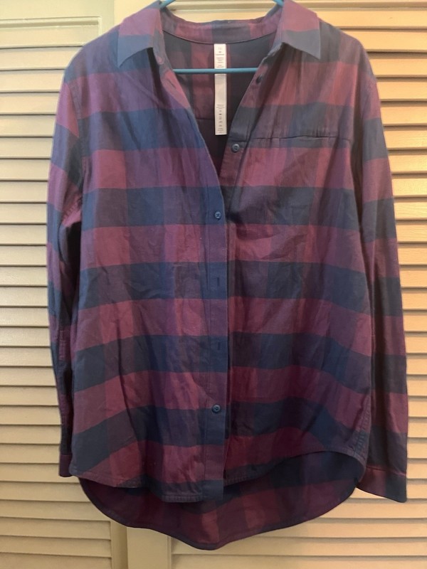 Lululemon Cotton Fall Full Day Ahead Flannel Blue Purple Button Down Size 12