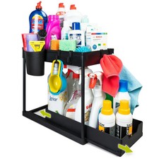 Under Sink Organizer 2 Tier Kitchen Rack Storage Shelf w/ Sliding Cabinet Drawer