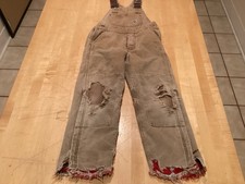 Vintage Carhartt Overalls Brown Double Knee Canvas USA Boys Youth Large Worn