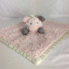 Mary Meyer Lovey Pig Pink Gray Baby Security Blanket Satin Edge Back 13"X13"