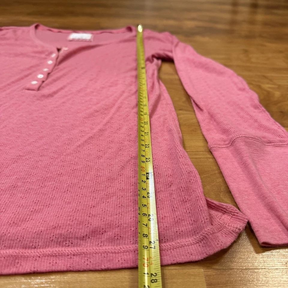 Y2k Old Navy Henley Shirt Womens XL Pink Ribbed Long Sleeve Preppy Gurnge - Image 4 of 4