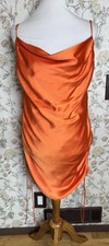 NWT Zara Women's Satin Effect Draped Mini Dress Orange Size XL Bodycon