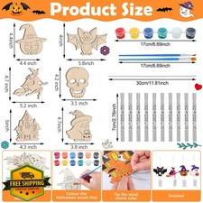 Silipull 24pc Halloween Wind Chimes Craft Kit Kids DIY Coloring Wood