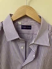 VGUC RALPH LAUREN PURPLE LABEL Dress Shirt Purple/White Striped 17.5/44