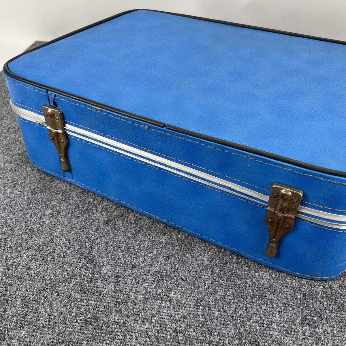 Vintage Blue Hard Shell Suitcase Travel Luggage 60s 70s Retro