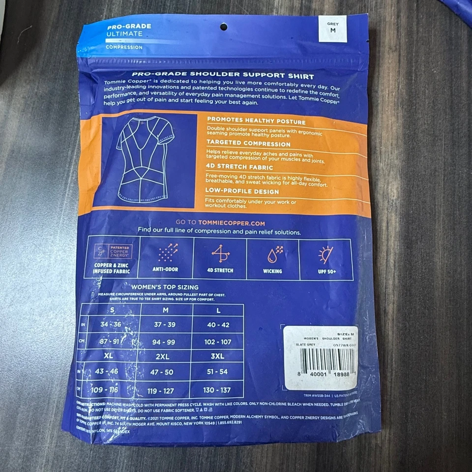 Tommie Copper Womens Shoulder Support Shirt Compression Pain Relief Grey M - Image 3 of 3