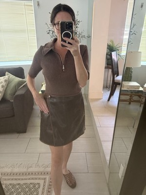 Jonathan Simkhai Brown Knit & Faux Leather Mini Dress Size L
