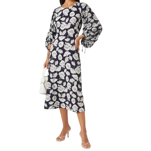 Max Mara Jersey Dress with Silk Printed Sleeves L Floral Midi 