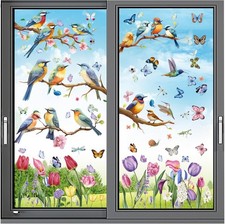 Spring Window Cling Sticker - 78PCS Tulip Butterfly Flower Hummingbirds Windo...