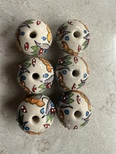 6 Round Ceramic Hand Painted Floral Theme Drawer Pulls Without Hardware READ