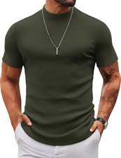 Mens Short Sleeve Mock Turtleneck Slim Fit Ribbed Knit Sweater Casual Pullover