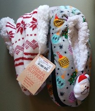  2 Pair Plush Christmas Themed Sherpa Slippers- Early Jump On The Holidays    