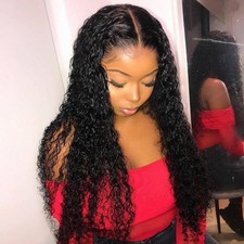 Black Long Curly Hair Lace Front Closure Wigs Heat-Resistant For Women