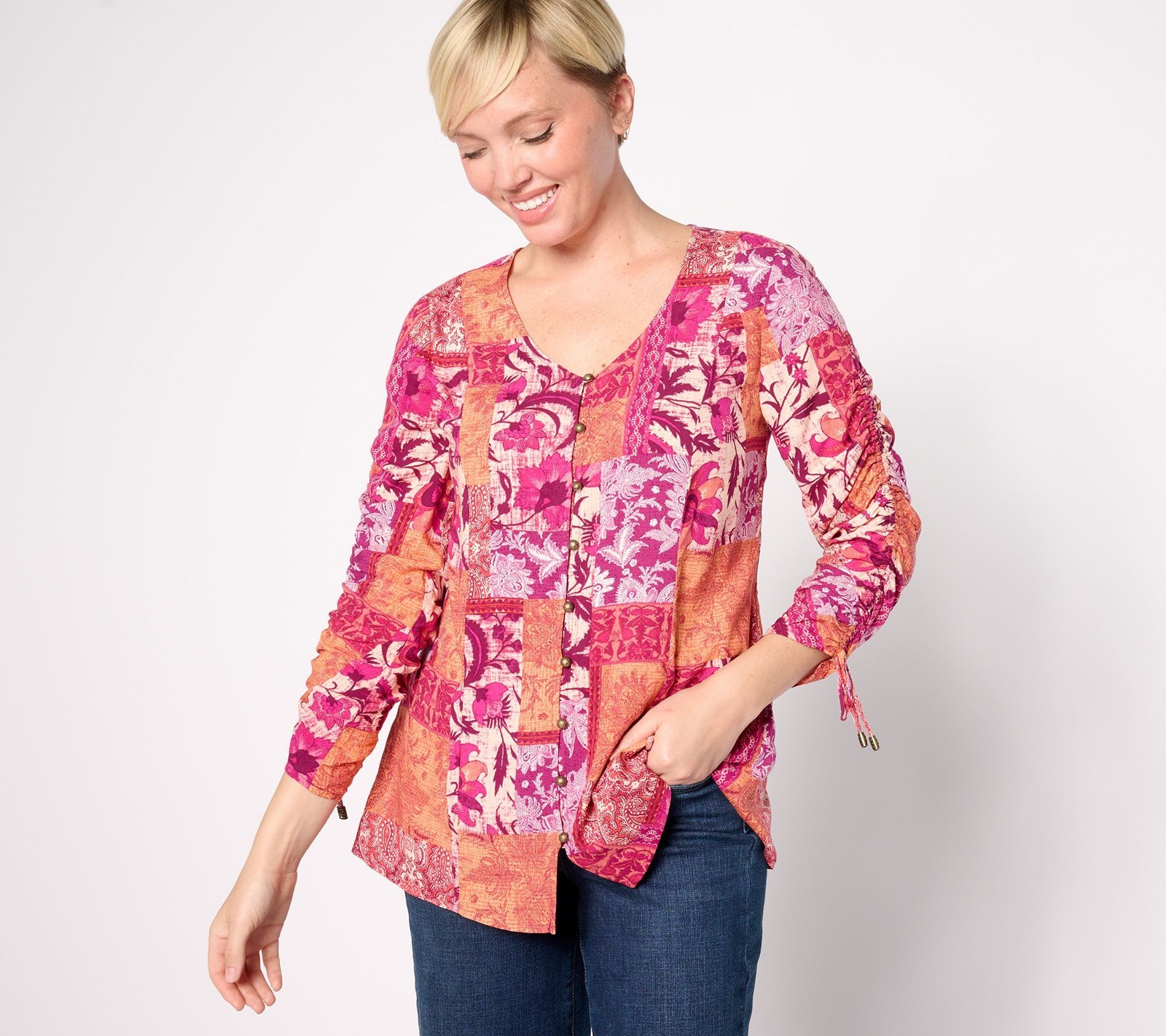 Susan Graver Women's Top Petite 3XP Passport Printed Rayon Multi-colored A630811
