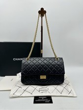 Chanel 2.55 Reissue 225 Black Aged Calfskin Gold HW Flap Bag Auth