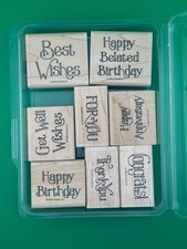 Stampin Up Favorite Greetings Retired 8pc Wood Rubber Stamp Set 1996 Sentiments