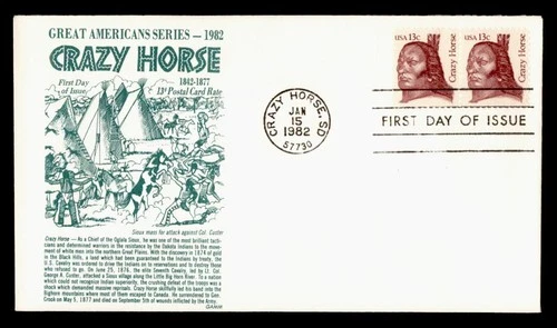DR WHO 1982 FDC INDIAN CRAZY HORSE GAMM CACHET PAIR M75266
