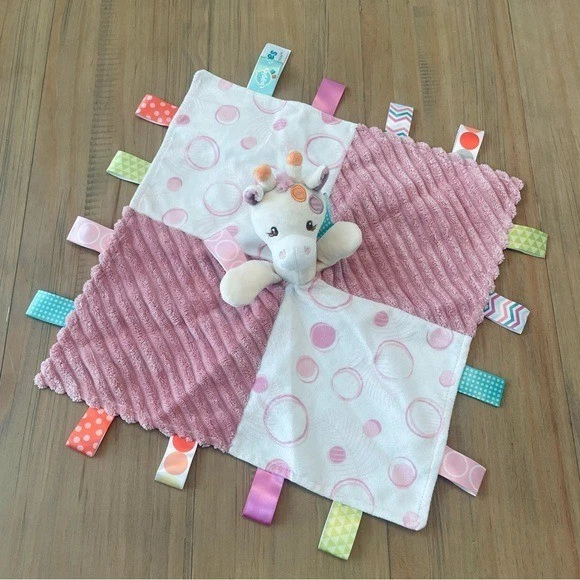 Taggies Mary Meyer Lovey Jirafa Rosa Blanco Etiquetas Sensorial Bebé Juguete Manta Foto 4 de 4