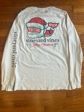 Vineyard Vines Kids Long Sleeve T-Shirt Christmas Santa Whale White S 8-10