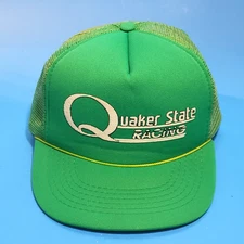 Quaker State Racing Vintage Snap back Hat Cap Green Mesh Foam NASCAR King Sports