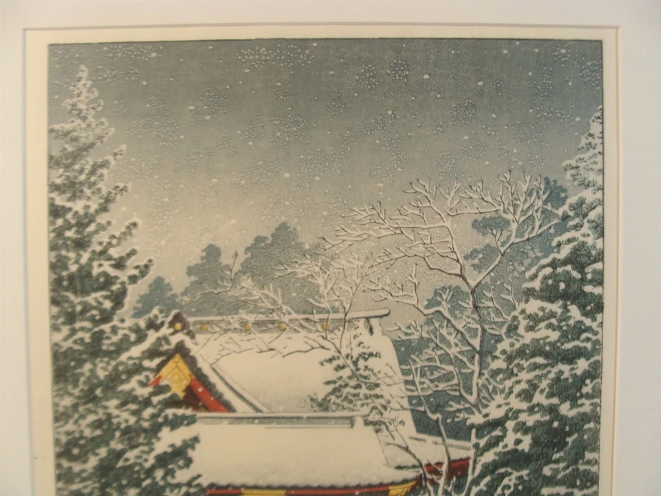 Vintage Kawase Hasui Snow At Hie Shrine Woodblock - Image 3 of 4