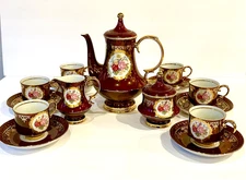 KPM German Porcelain Demitasse Coffee Tea Set Teapot Sugar Creamer 6 Cups Gilded