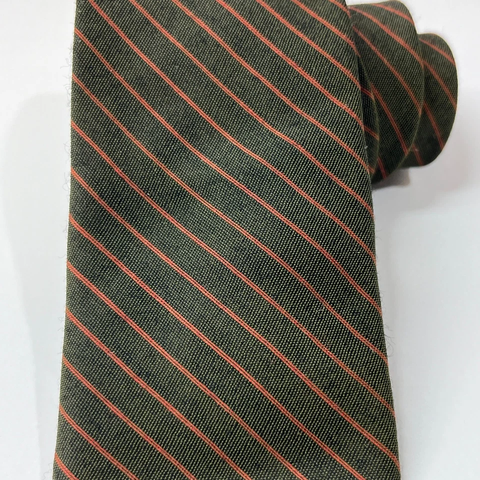 Винтажный мужской галстук Beau Brummell 1970-е - шерстяная смесь зеленый оранжевый в полоску - Изображение 2 из 4