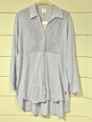 NEW CUPIO LILAC SPRING LACE APPLIQUÉ BUTTON DOWN TUNIC SIZE S