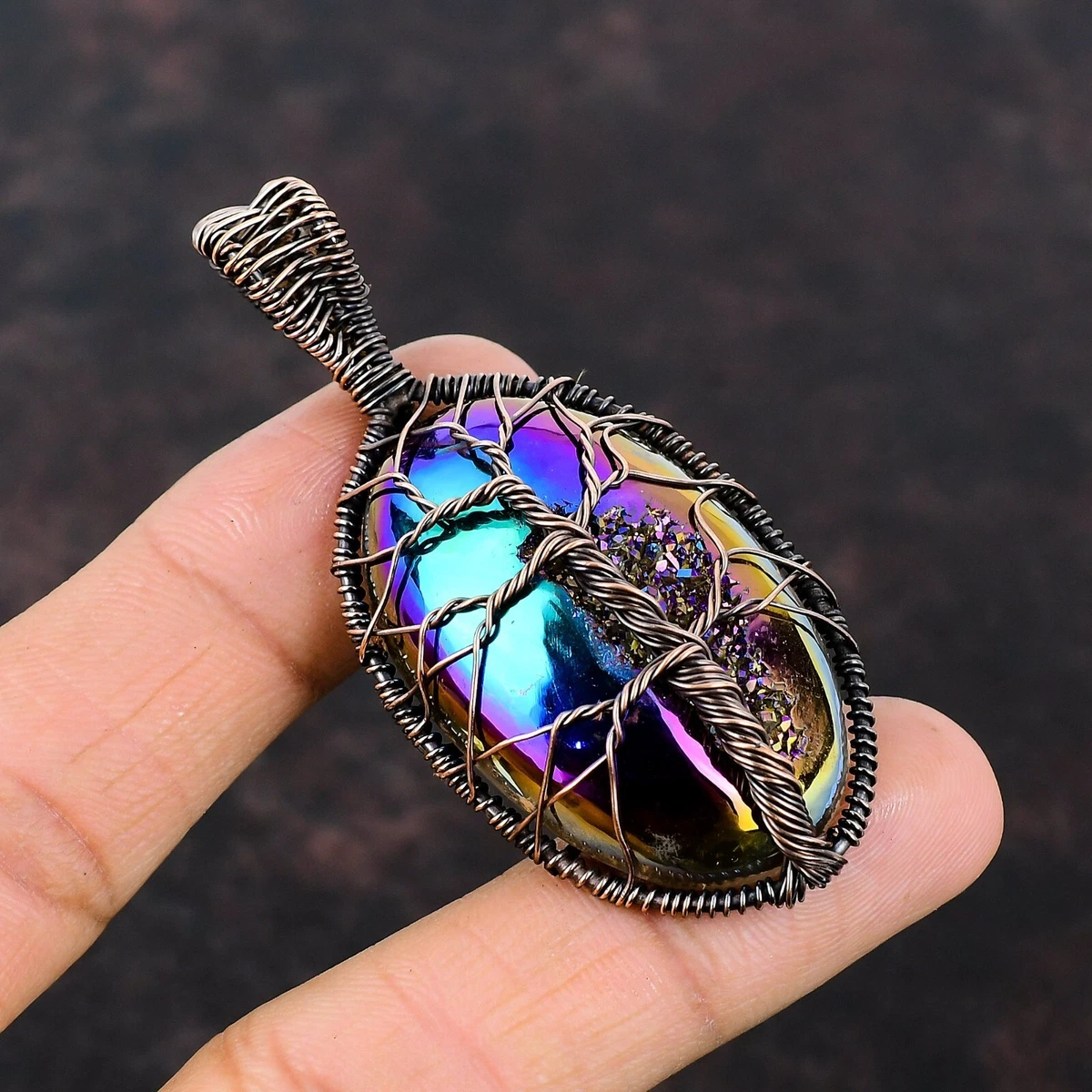 Titanium Druzy Wire Wrapped Tree Of Life Pendant Handcrafted